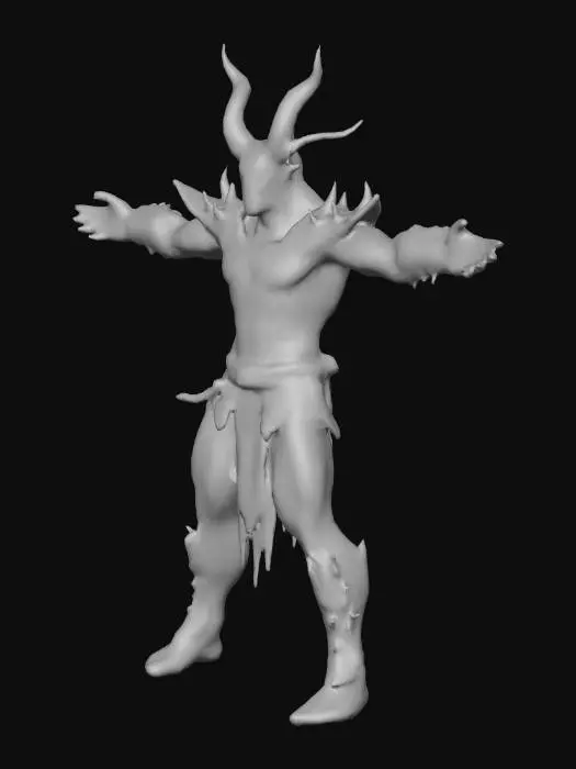 3D model for A ferocious orc warrior, Arms outstretched, full-body, hyper-detailed. Jagged metal armor made from scavenged scraps, covered in spikes, skulls, bones, and hanging trophies. Muscular, with scarred green skin, sharp teeth, glowing eyes, and wild hair. He wields a brutal. Dynamic, intimidating, and utterly badass. T pose