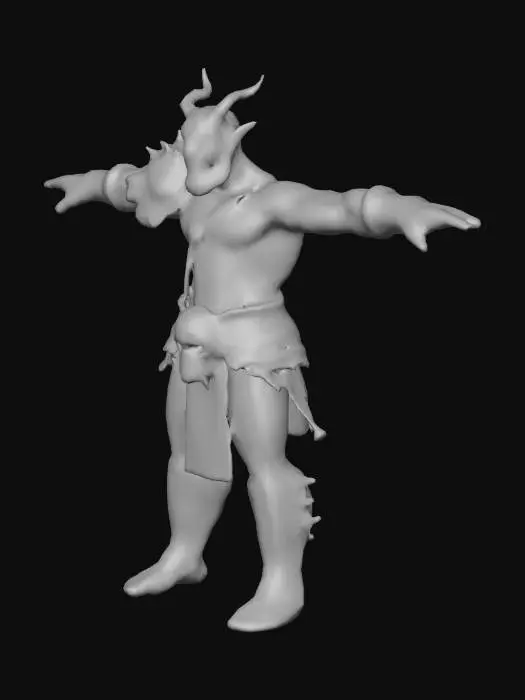 3D model for The hornless orc warrior, Arms outstretched, full-body, bald head,   hyper-detailed. Bone armor made from bone and skulls. Muscular, with scarred green skin, sharp teeth, glowing eyes, and wild hair. He wields a brutal. Dynamic, intimidating, and utterly badass. T pose