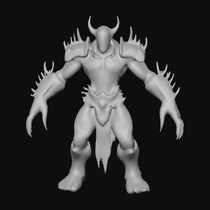 3D model for A ferocious goblin warrior, full-body, hyper-detailed. Jagged metal armor made from scavenged scraps, covered in spikes, skulls, bones, and hanging trophies. Muscular but wiry, with scarred green skin, sharp teeth, glowing eyes, and wild hair. He wields a brutal, oversized weapon forged from rusted steel and bone. Covered in tattoos, piercings, and tribal war paint. Dynamic, intimidating, and utterly badass. T pose
