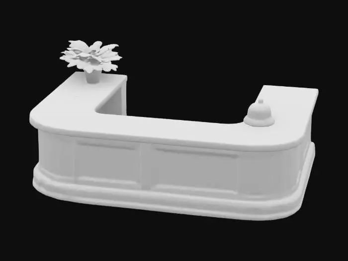 3D model for Bancone di reception in legno, alta stile cartoon, con forma ad L 
