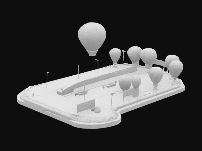3D model for drag race track, hot air ballon themed, diarama