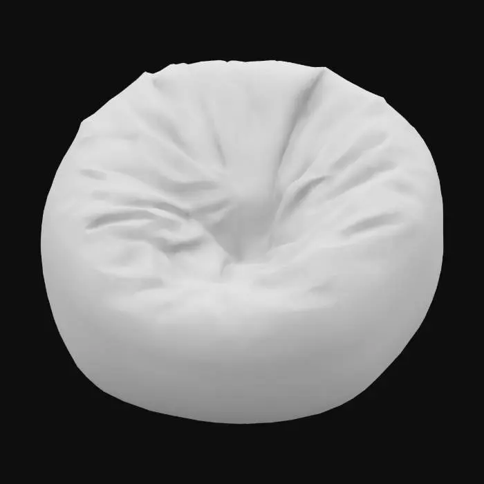 3D model for A classic, generously sized bean bag presents an invitingly amorphous form, appearing soft and pliable. It's typically upholstered in a durable, subtly textured fabric like thick canvas, soft corduroy, or napped velvet, giving it a comforting, worn feel. Its surface readily yields and conforms to pressure, feeling squishy and fluid due to the internal filling. Without a rigid frame, its shape is inherently organic, often appearing slightly deflated when unoccupied, and is usually a solid, muted color like deep brown, forest green, or classic beige.