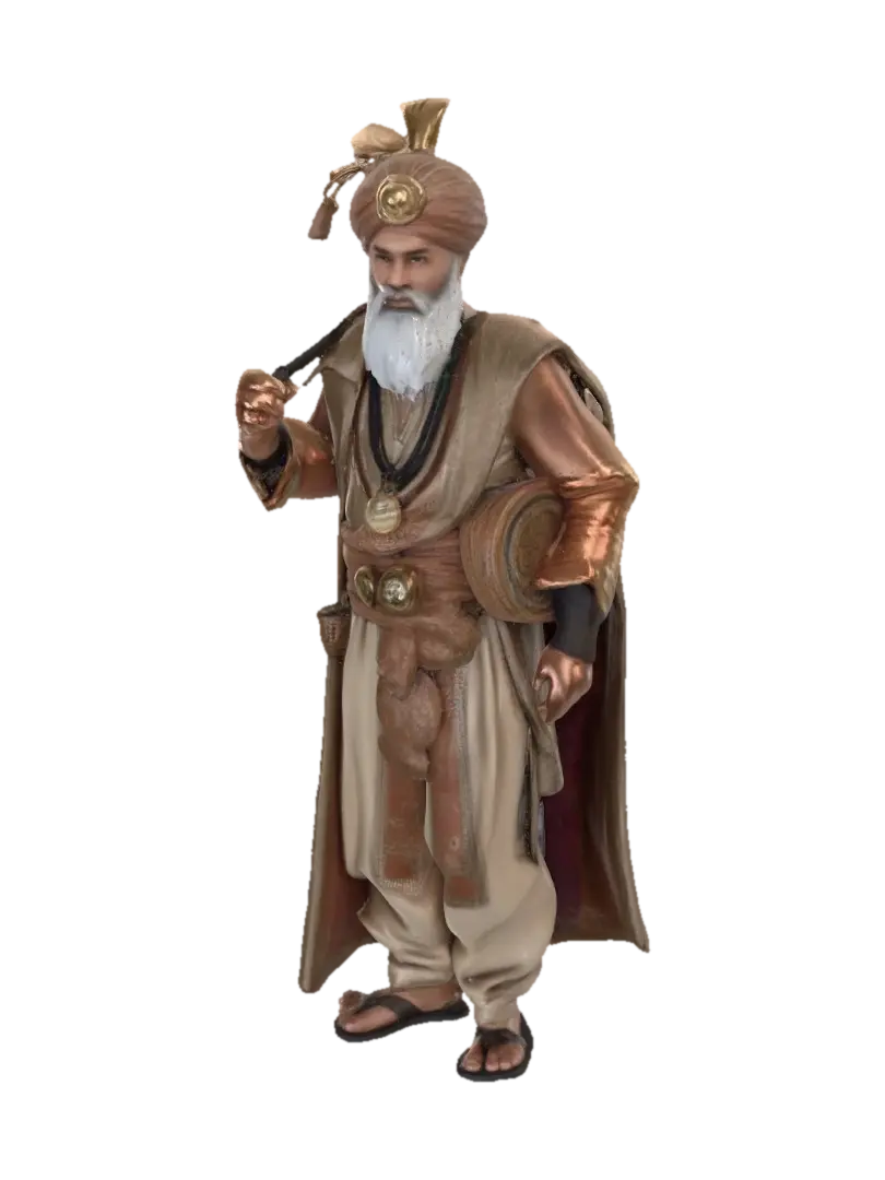 Modelo 3D de A powerful and heroic Arab male merchant standing confidently in a bustling desert… - Turban, gerado por IA