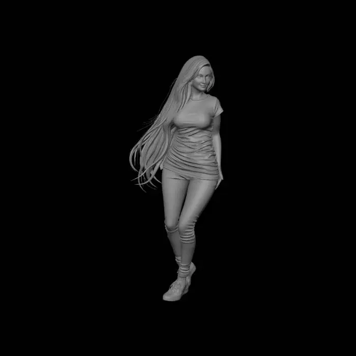 3D model for Big boobs women in the white tshirt
