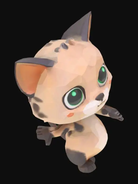 3D model for a cute low poly smudge cat standing on two feet like humans in T POSE