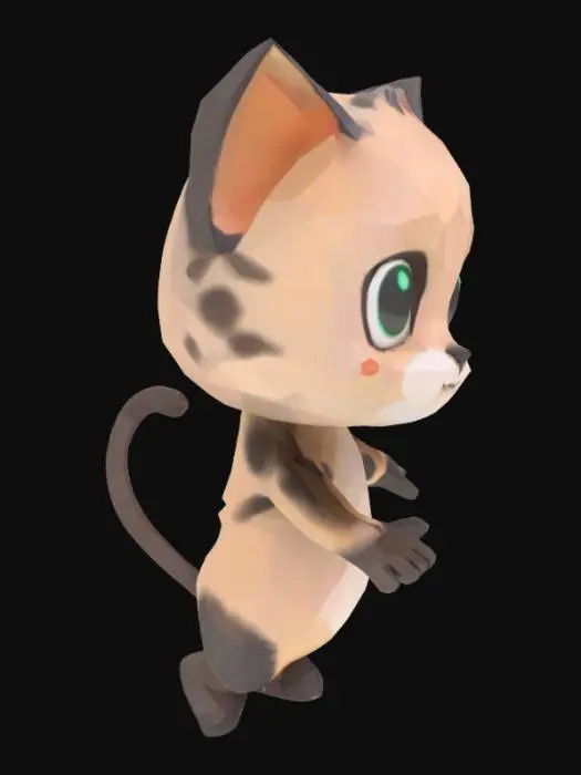 3D model for a cute low poly smudge cat standing on two feet like humans in T POSE