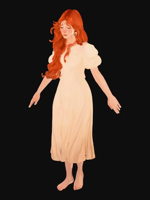 3D model for generate the girl's model T-pose, palms facing down, front view, full-body