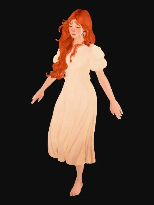 3D model for generate the girl's model T-pose, palms facing down, front view, full-body