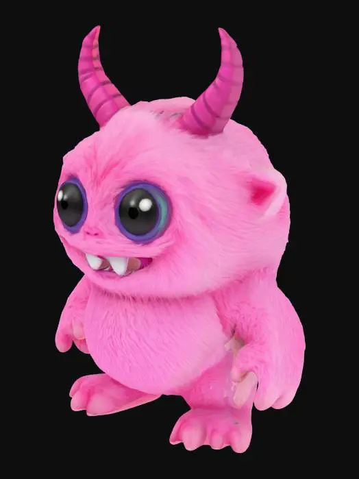 3D model for Cute pink fuzzy baby monster. cute eyes. 