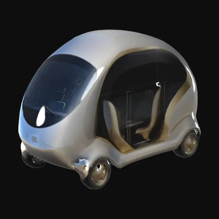 3D model for A futuristic egg-shaped pod for public transit. The pod is intended to ride along rails suspended above and below it.