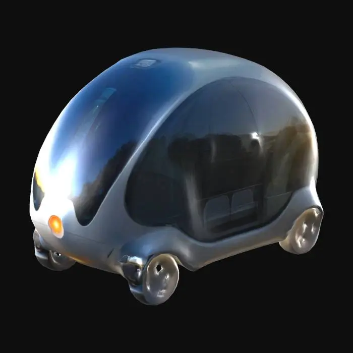 3D model for A futuristic egg-shaped pod for public transit. The pod is intended to ride along rails suspended above and below it.