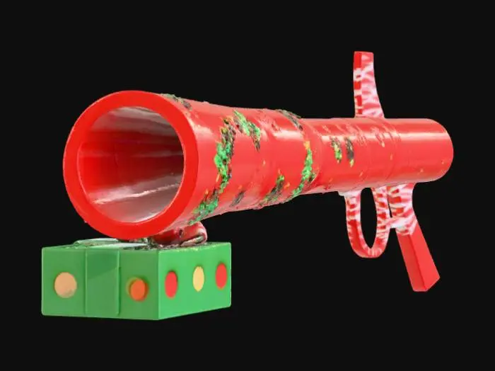 3D model for christmas rocket launcher The handle is wrapped and the bullets are in a gift box.
