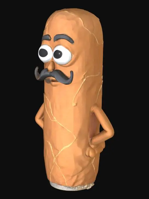 3D model for a cigar that have arms and a face with a mostach, looking like a cigar person

