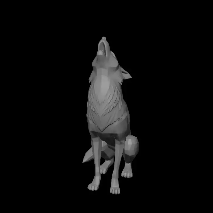3D model for A simple stylized 3D wolf sitting and howling at the sky. Minimalist design, clean shapes, smooth surfaces, no complex fur details, no sharp thin parts. The wolf should have a calm elegant pose with a slightly raised head. Strong silhouette, balanced proportions, and thick connected geometry suitable for 3D printing. Solid watertight mesh, printable without fragile details. Smooth low-poly style with soft curves and simplified anatomy. Centered pose, stable base for standing on its own.