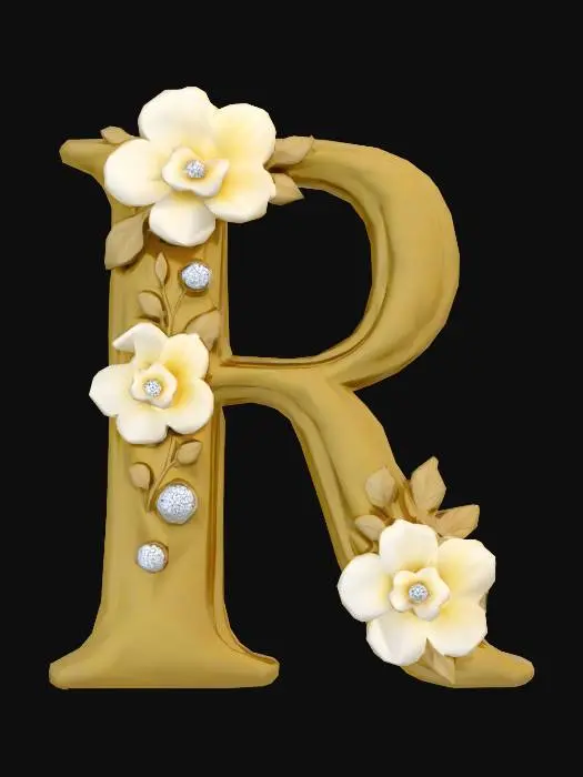 3D model for Golden Letter R in Bloom