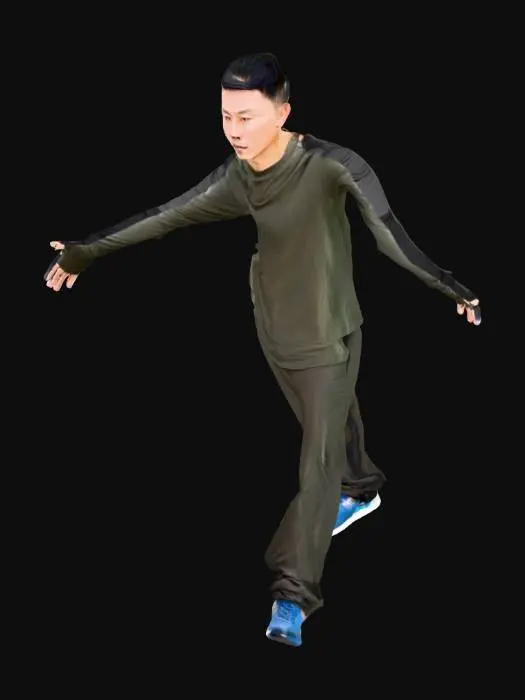 3D model for 中国男人,现代服饰上身T恤,跑鞋,短发