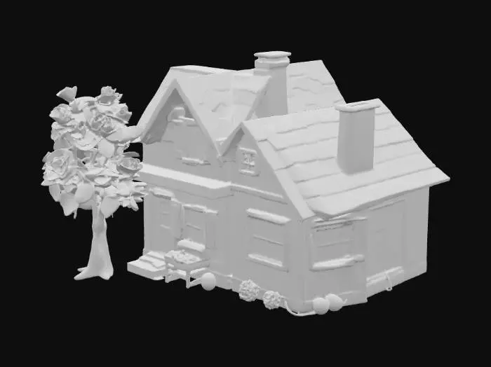 3D model for "Create a low poly 3D assets pack that includes:

1. A colorful cartoon house with windows, doors, and simple textures.


2. A low poly tree or palm tree with green leaves and brown trunk.


3. A modern low
