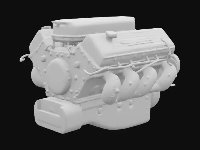 3D model for The Chevy 4.3L V6 engine is a cast-iron V6 with a 4.3-liter displacement. It typically features a serpentine belt system up front, powering accessories like the alternator and power steering pump. Early models used TBI/CPI intake manifolds with a distributor for ignition, while later Vortec versions often have MPFI and may use coil-on-plug ignition. It's known for its compact V-shape and is commonly found in trucks and SUVs.