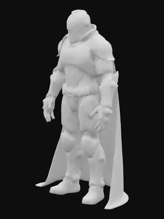 3D model for an imposing and terrifying silhouette, clad head-to-toe in gleaming, jet-black armor that appears both durable and menacing. His most iconic feature is his oversized, domed helmet, which seamlessly connects to a triangular, respirator-like mask covering his lower face, suggesting a constant, mechanical reliance on his suit. His large, dark, emotionless eye lenses offer a chilling, unreadable gaze. He wears a voluminous, flowing black cape that cascades over his broad shoulders, sweeping dramatically almost to the ground. A stylized chest-plate adorns his torso, featuring an intricate control panel with various buttons and lights. Thick, armored black gloves cover his hands, and heavy, polished boots complete his formidable and unmistakable appearance.