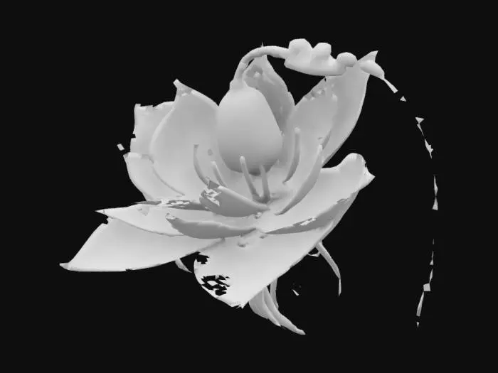 3D model for Design a floating bellflower-shaped garden creature with giant translucent petals forming a hanging bloom. Inside, glowing vines and tiny plant creatures live symbiotically. Roots hang below like tendrils, slowly waving. Petals glow faintly and pulse with light when it “sings.” Hues of lavender, mint, and gold with sparkling pollen. Stylized, surreal magical garden spirit. Clean low-poly mesh, floating idle pose with soft ambient magic,super detailed,stunning colors and textures, #garden#