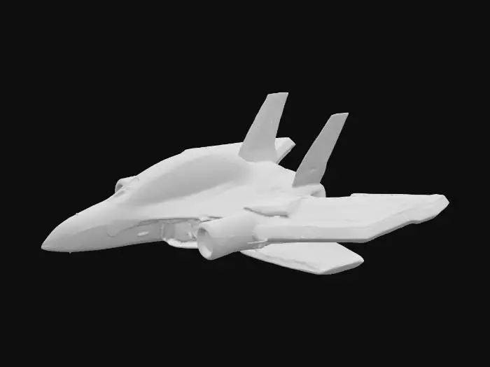 3D model for A futuristic fantasy fighter jet designed for high-speed aerial combat. Sleek, predatory silhouette with sharp angular wings, swept-forward canards, and vertical stabilizers glowing with neon blue energy. The cockpit is tinted black with holographic displays inside, surrounded by armored plating and glowing circuits. Engines emit a plasma-like thruster glow with particle trails. Surfaces feature intricate panel lines, vents, and mechanical textures, giving it a sci-fi military look. The jet should appear menacing yet elegant, like a hero craft from a futuristic war movie, blending stealth bomber aesthetics with alien technology, #PBR#