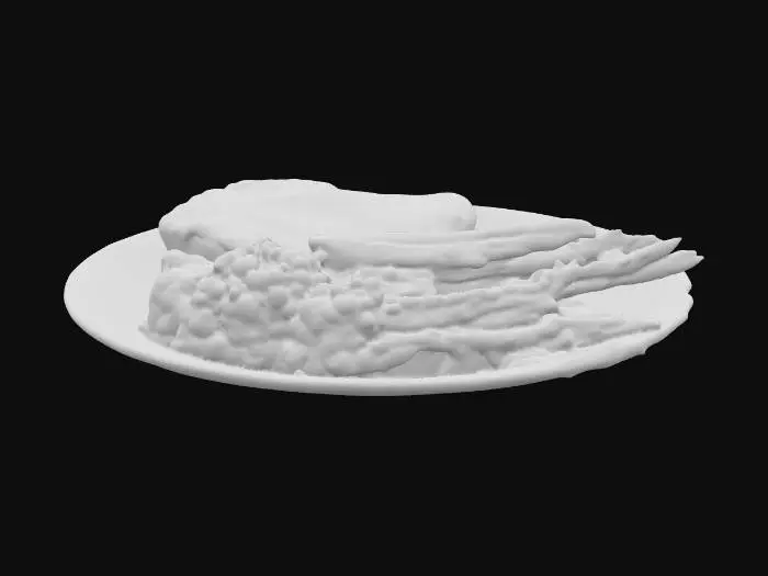 3D model for Create a highly detailed 3D model of a delicious plated dish. The food should look fresh, realistic, and appetizing with vibrant textures. Add fine details like steam rising if it’s hot, glossy highlights on sauces, and natural imperfections for realism. The plate should have subtle reflections and a clean presentation, with proper lighting that enhances the textures and colors. Ensure the model is optimized for rendering and looks appealing from multiple angles, #food#