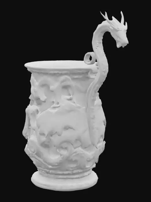 3D model for make a wizard's flagon containing a potion,  made of pewter and with dragons engraved on it
