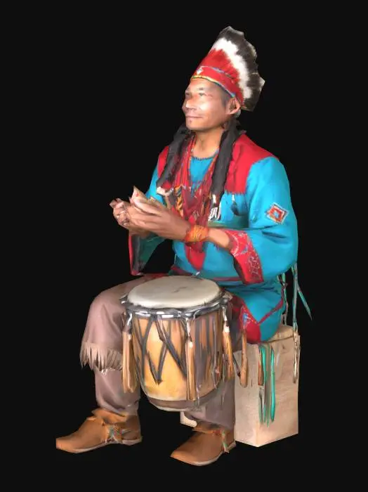 3D model for navajo indian man in traditional garb sitting cross-legged  playing bongos