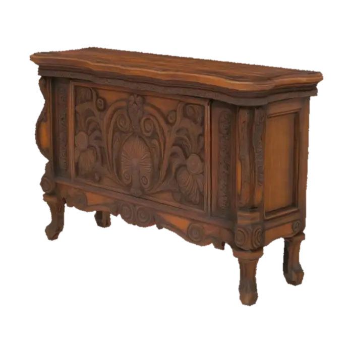 Modelo 3D de antique carved wood counter, gerado por IA