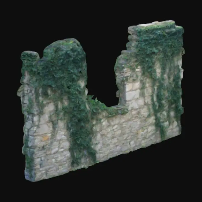 3D model for a crumbling stone wall covered in vined