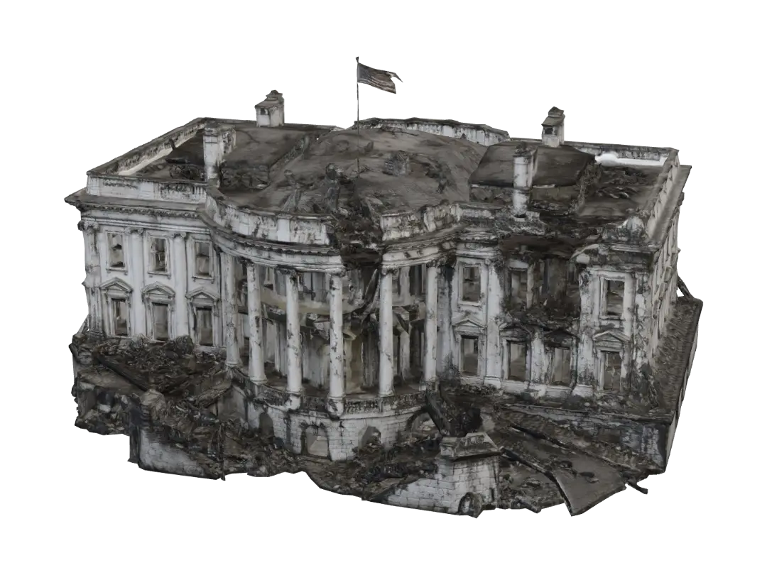 Flag Over Ruins - Stormy 3D model, vytvořený pomocí AI