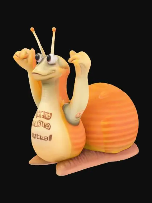 3D model for 
Modello 3D: Lumaca Ribelle (stile cartoon)

Descrizione:
- Creatura antropomorfa a forma di lumaca, in piedi su una pseudo-base piatta (la parte inferiore del corpo).
- Ha una conchiglia sulla schiena, corpo molle e viscido stilizzato.
- Braccia umane stilizzate sollevate frontalmente, entrambe con il dito medio alzato (gesto provocatorio).
- Occhi opzionali su peduncoli, stile cartoon.
- Nessuna base esterna.

Dettaglio speciale:
- Nella parte inferiore del corpo (sotto la lumaca), INCISA la scritta: "Buongiorno un Caxxx"
- Il messaggio è nascosto, visibile solo capovolgendo il modello.

Stile:
- Cartoon semi-realistico, simpatico ma esplicito.
- Nessuna texture, solo mesh pulita, pronta per stampa 3D.

File output desiderato:
- .blend per Blender
- (facoltativo: STL per stampa FDM)
