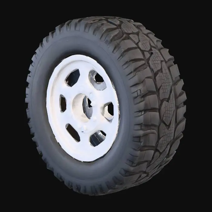 3D model for 28” Van tire, black treaded tire, white rim