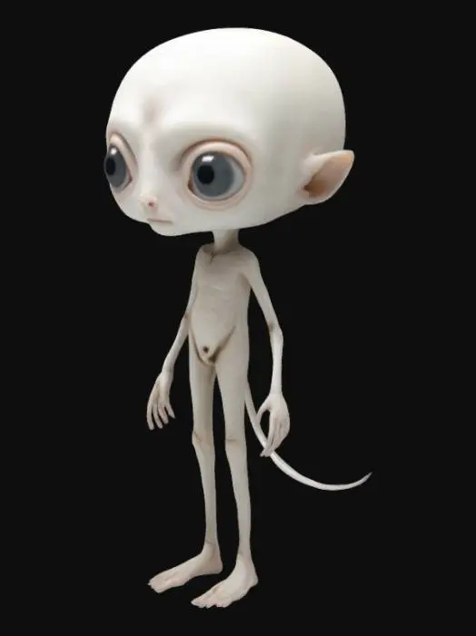 3D model for pale humanoid without ears, only big eyes 
