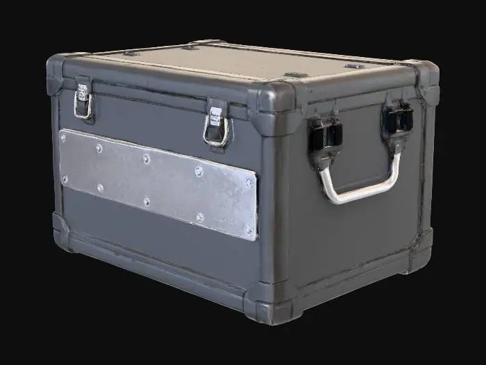 3D model for 5. Transportkiste (Industrie)
Große, rechteckige Metallkiste mit eingelassenen Griffmulden und Sicherungsriegeln. Oberfläche zerkratzt, Ecken verstärkt. Optional mit verblasstem Firmenlogo. Farbpalette: Dunkelgrau, Silber. Kontrastreicher, neutraler Studio-Hintergrund.