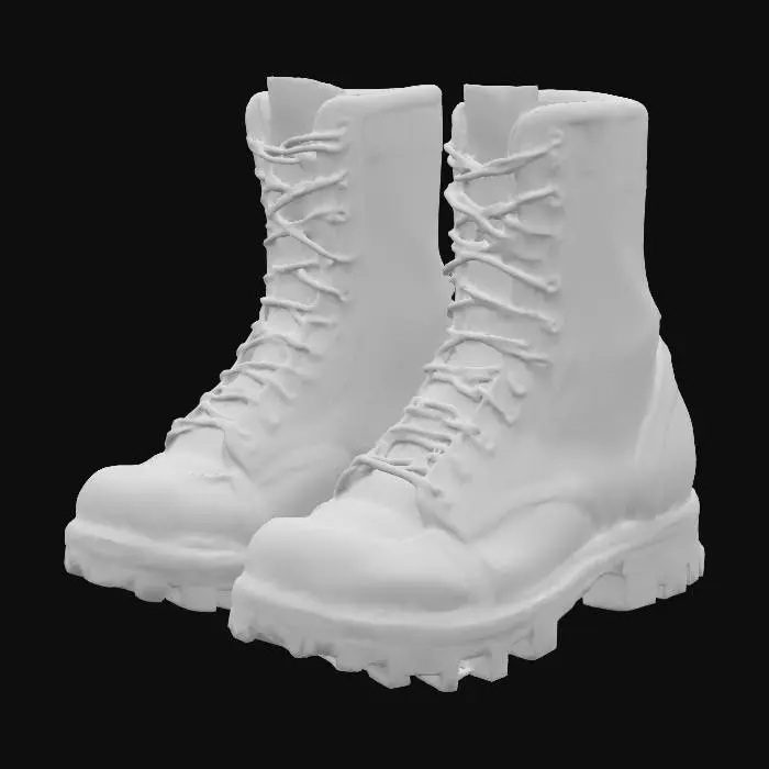 3D model for Parasite Eve 2–inspiriertes Ausrüstungsobjekt, Hauptthema: Stiefel MK1, realistisch, Survival-Horror-Game-Asset. Stil: nüchterne Einsatzstiefel, late-90s Militär/Polizei-Look, keine Logos. Materialien/Farben: Leder/Nylon, matte Oberfläche, dunkles Schwarz/Grau. Details: mittelhoher Schaft, grobe Profilsohle, einfache Schnürung, keine Panzerung. Low-Detail Blockout, klare Form. Technik: sauberes Manifold, 1×2K PBR, 5–15k Tris, Pivot Bodenmitte, Y-Up, Z-Forward. Neutrales Studio-Licht. Zustand: leicht abgetragen, dezente Falten am Leder, realistisch getragen.
