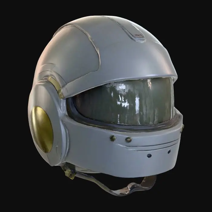 3D model for Parasite Eve 2–inspiriertes Ausrüstungsobjekt, Hauptthema: leichter Helm MK1, realistisch, Survival-Horror-Game-Asset. Stil: late-90s Polizei/Armee, nüchtern, keine Logos/Decals. Materialien/Farben: mattes Polymer/Metall, dunkles Grau/Olive. Details: halbrunde Schale, einfacher Kinnriemen, keine Visierplatten, nur Basispolsterung angedeutet. Low-Detail Blockout, klare Silhouette, keine High-Tech-Formen. Technik: sauberes Manifold, 1×2K PBR, 5–15k Tris, Pivot Bodenmitte, Y-Up, Z-Forward. Neutrales Studio-Licht. Zustand: leichte Gebrauchsspuren, dezente Kantenabnutzung.
