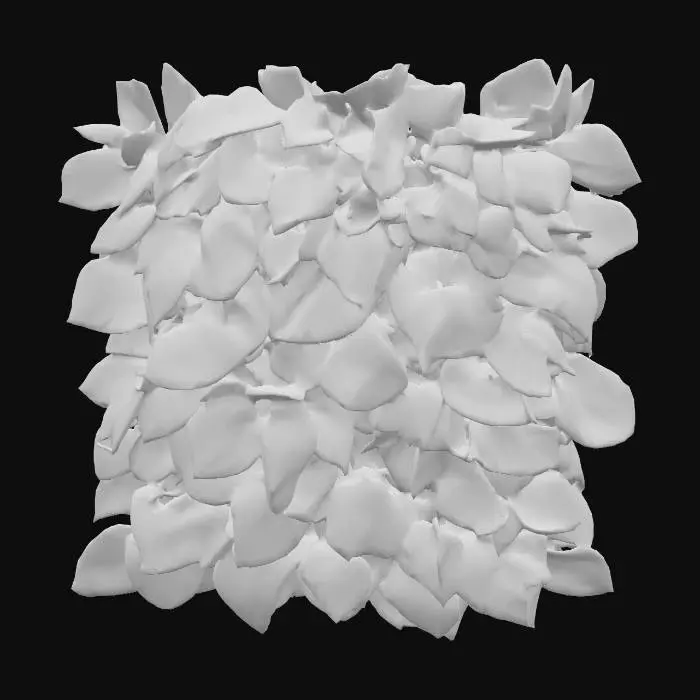 3D model for Segment 1×1 m, dunkelgrüne Blätter, matte Oberfläche, teilweise vertrocknet; platzierbar als Wandpatch.