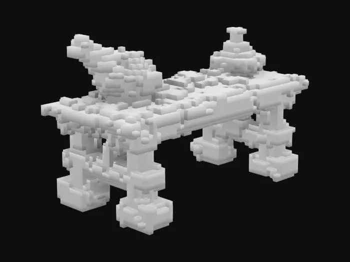 3D model for A highly detailed medieval style fancy long table with mortar and pestle, a retort and an alembic