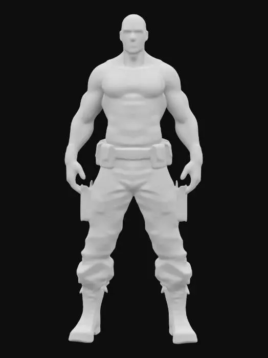 3D model for Highest quality, ultra detailed, 4k, a 3D model of Vin Diesel as Richard B. Riddick. He has a muscular, athletic build and a shaved head, showcasing angular facial features with high cheekbones and a strong jawline. His striking golden eyes glow in the dark, enhanced by ocular implants. Dress him in a tight black tank top and dark cargo pants, with heavy boots. sleek black googles His expression should be intense and brooding. Position him in an A-pose., #game figure#