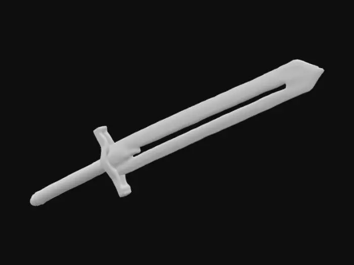 3D model for A high-quality 3D studio model of a massive two-handed sword, blending a medieval claymore and greatsword with futuristic tech. The weathered blade has glowing energy conduits along its fuller. The hilt is wrapped in aged leather, while the crossguard integrates a gunblade-like firearm. The steel edge is partially infused with hardlight energy, shifting between solid and plasma states. A perfect fusion of ancient craftsmanship and advanced technology, built for both knights and cyber-warriors.
