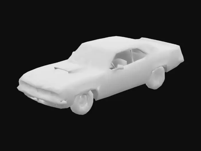 3D model for make a high resolution 3D model of a black plymouth barracuda with its iconic sloping rear window and trunk and realistic stylized hood