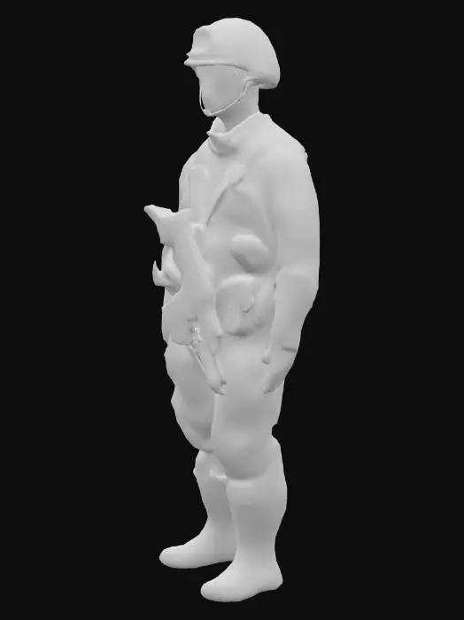 3D model for Military zombie soldier, bullet holes in uniform, cracked helmet, undead war veteran, gritty survival horror design, realistic textures. Game ready model, 3D model for Unity/Unreal, Clean topology
