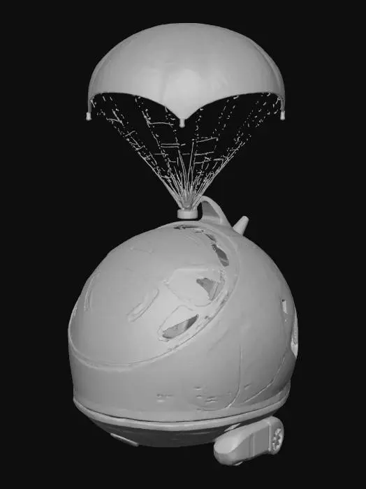 3D model for Generate a model of  a human pod outside view refer a rocket made by nasa and its human pod inside of a rocket add a few parachutes too
and if possible make an inside view which is open from the top