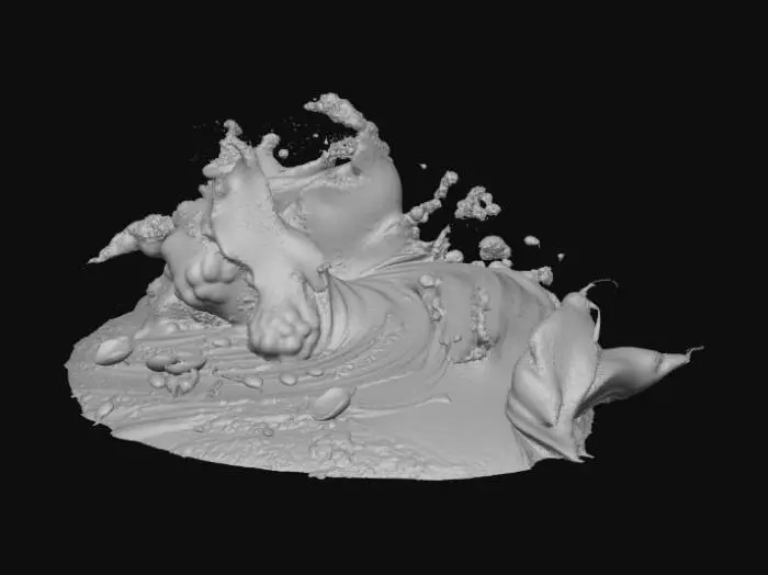 3D model for A powerful wave formed entirely from vibrant Holi powder splashes. The curling wave is made of swirling pink, yellow, blue, and green pigments frozen in motion. Small festival elements like pichkari sprayers and flower petals are embedded within the colorful wave. Ultra-detailed dynamic sculpture concept, cinematic lighting, perfect for a collectible Holi-themed 3D artwork, clean background, 8k.