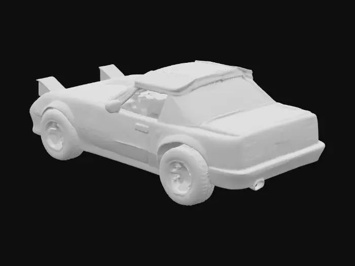 3D model for Create a voxel-style  Mazda MX-5 (ND generation). Keep the car recognizable by its low sporty body, compact size and signature front design. The model should be built entirely from cubic voxels in Minecraft-like style. Simplify details into blocky shapes: headlights, grille, wheels, windows. Colors: red body, black wheels, dark windows. Pure voxel art, not optimized for 3D printing.