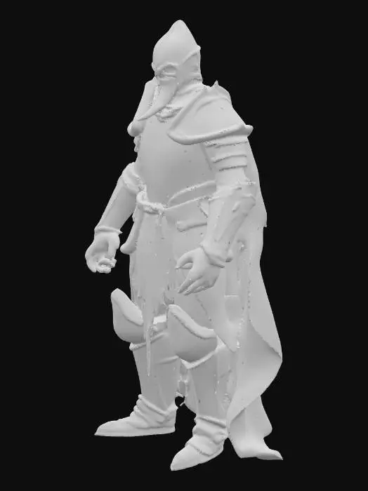 3D model for A knight in rusted and coroded armor with organic mouths, tongues and eyes creeping out of open areas in the armor