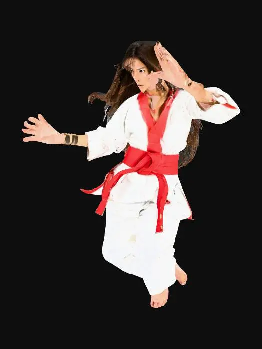 3D model for female martial artist with long hair and a dynamic pose