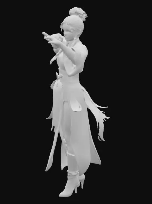 3D model for Female martial artist wearing fantasy clothes with a pheonix theme in dynamic poses