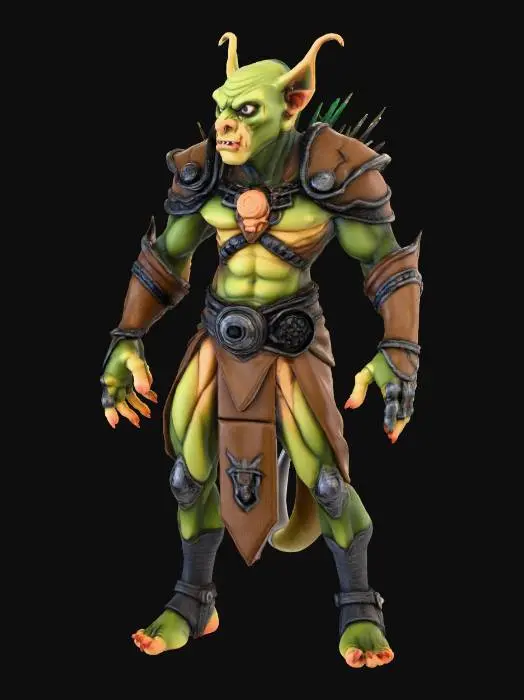 3D model for Goblin fighter holding a club and shield